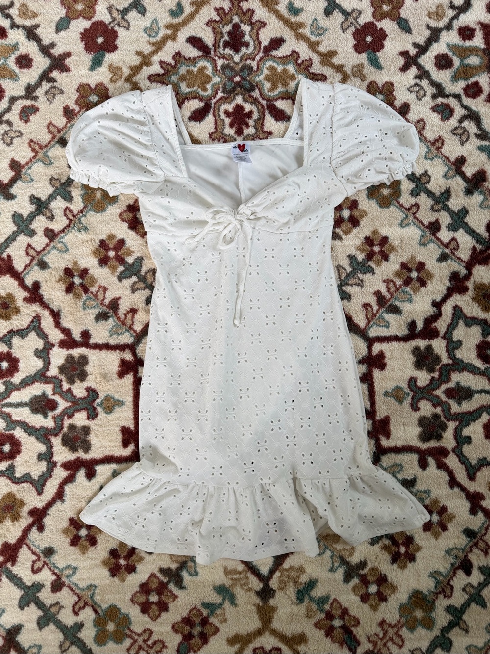 White Eyelet Mini Dress with Tie Front
